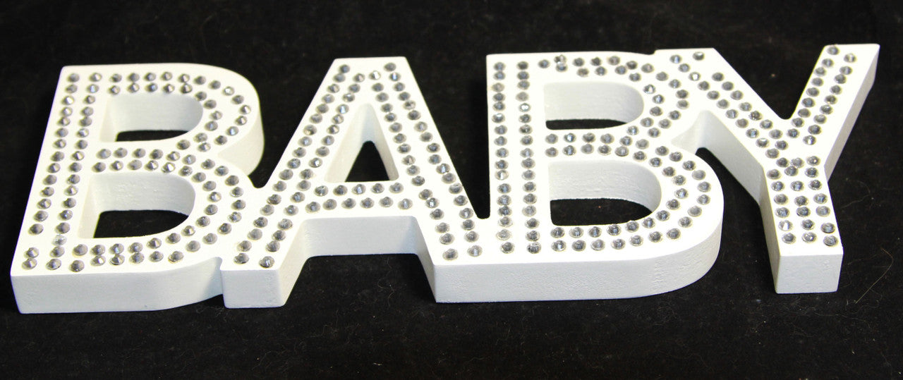 White Baby Nursery Sign Plaque Plate 30cm with Diamante Crystals - Newborn Gift - SuperSaverAU - view 6