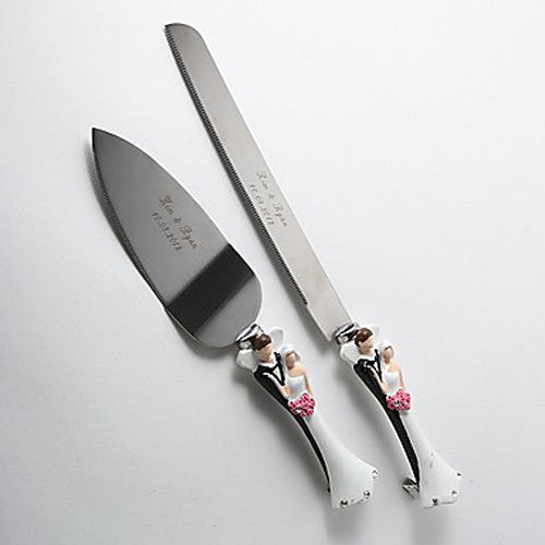 Bride and Groom Wedding Cake Server Set - Silver-Plated Knife & Server, Boxed - SuperSaverAU - view 1