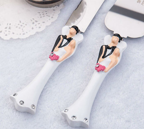 Bride and Groom Wedding Cake Server Set - Silver-Plated Knife & Server, Boxed - SuperSaverAU - view 2