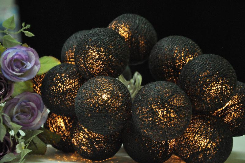 1 Set of 20 LED Black 5cm Cotton Ball Battery Powered String Lights Christmas Gift Home Wedding Party Bedroom Decoration Outdoor Indoor Table Centrepiece - SuperSaverAU - view 7