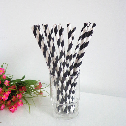 200 Pack Biodegradable Black White Stripes Paper Drinking Straws for Parties - SuperSaverAU - view 2
