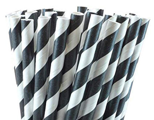 50 Pack Black & White Eco Paper Drinking Straws