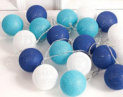 20 LED Blue Cotton Ball Lights Battery Powered for Cozy Decor