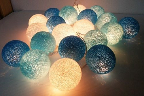 20 LED Blue Cotton Ball Lights Battery Powered for Cozy Decor