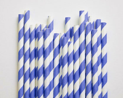 50 Pack Blue & White Eco Paper Drinking Straws
