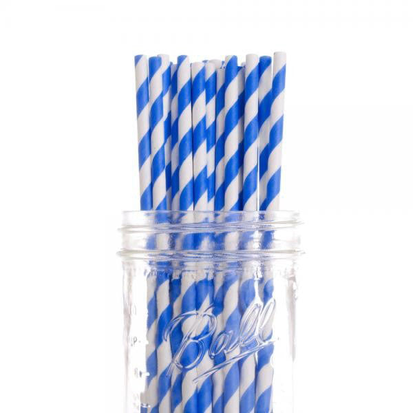 50 Pack Blue & White Eco Paper Drinking Straws