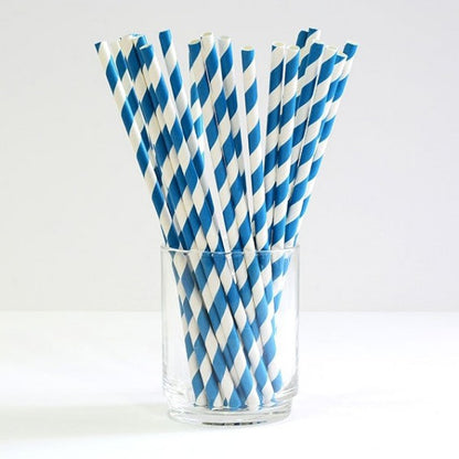 50 Pack Blue & White Eco Paper Drinking Straws