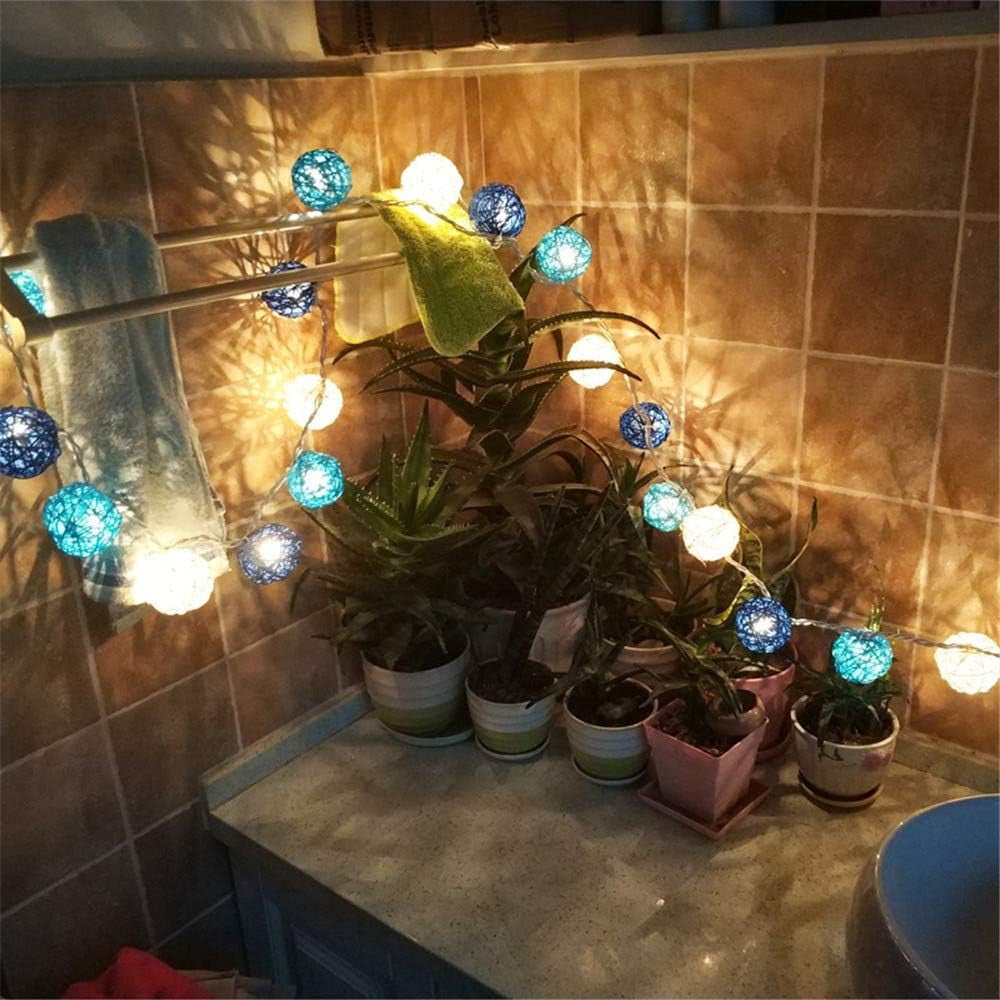 1 Set of Blue n White 5cm Rattan Cane 20 Ball Battery Powered 3m String Lights Christmas Gift Home Wedding Party Bedroom Decoration Table Centrepiece - SuperSaverAU - view 3