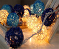 1 Set of Blue n White 5cm Rattan Cane 50 Ball Battery Powered LONG 5m String Lights Christmas Gift Home Wedding Party Bedroom Decoration Table Centrepiece - SuperSaverAU - view 2