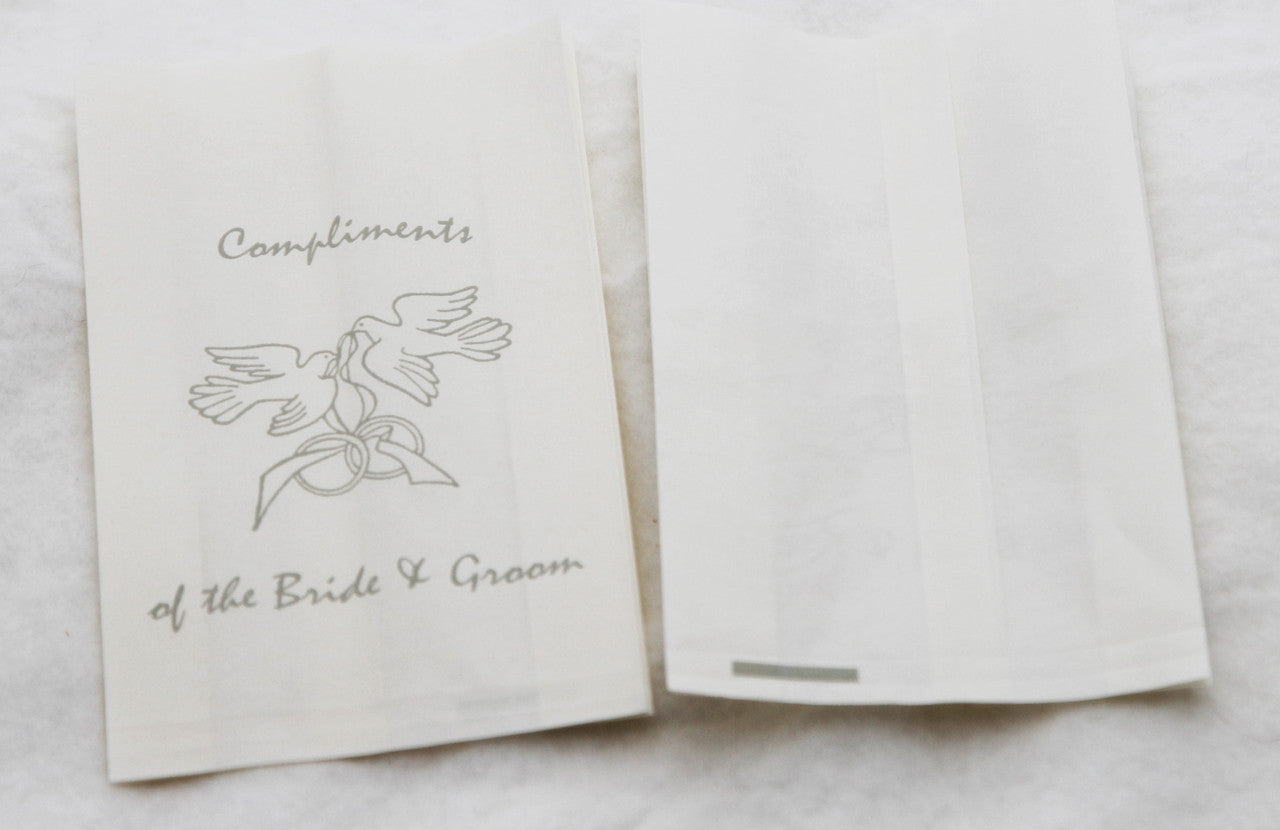 100 Pack Wedding Cake Bags Greaseproof Wax Paper Slice Take Home Favour Silver Doves