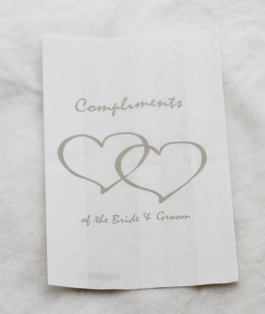 100 Pack Wedding Cake Bags Greaseproof Wax Paper Slice Take Home Favour Silver Heart n Message - SuperSaverAU - view 1