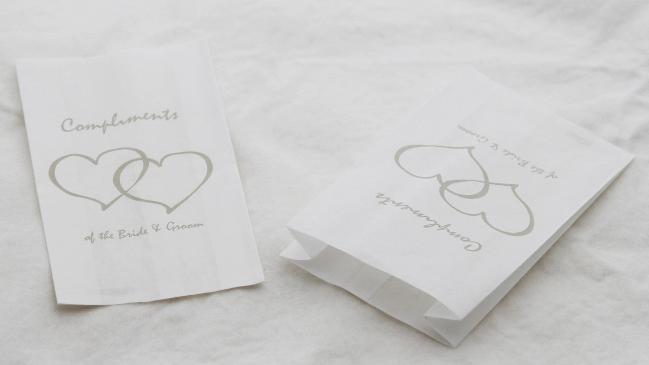 150 Pack Wedding Cake Bags Greaseproof Wax Paper Slice Take Home Favour Silver Heart n Message