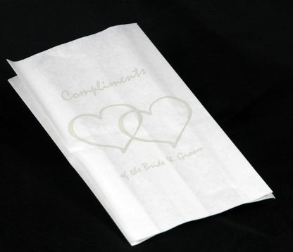 150 Pack Wedding Cake Bags Greaseproof Wax Paper Slice Take Home Favour Silver Heart n Message