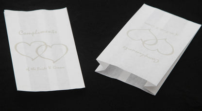 200 Pack Wedding Cake Bags Greaseproof Wax Paper Slice Take Home Favour Silver Heart n Message