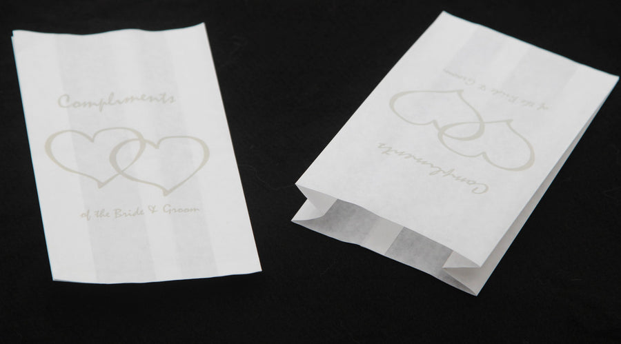 200 Pack Wedding Cake Bags Greaseproof Wax Paper Slice Take Home Favour Silver Heart n Message - SuperSaverAU - view 1