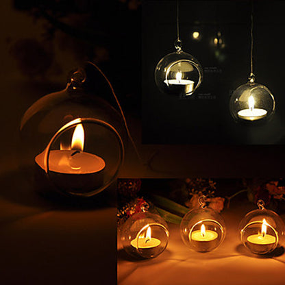 4 Pack Clear Glass Hanging Ball Candle Holder 10cm - Wedding Decor, Tealight Holder
