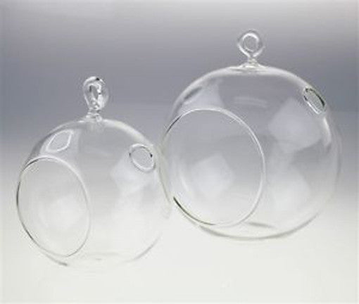 4 Pack Clear Glass Hanging Ball Candle Holder 10cm - Wedding Decor, Tealight Holder