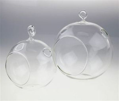 4 Pack Clear Glass Hanging Ball Candle Holder 10cm - Wedding Decor, Tealight Holder