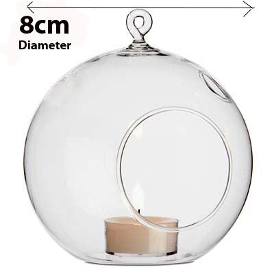 10 Pack Clear Glass Hanging Ball Candle Holders - 8cm Diameter for Weddings & Decor