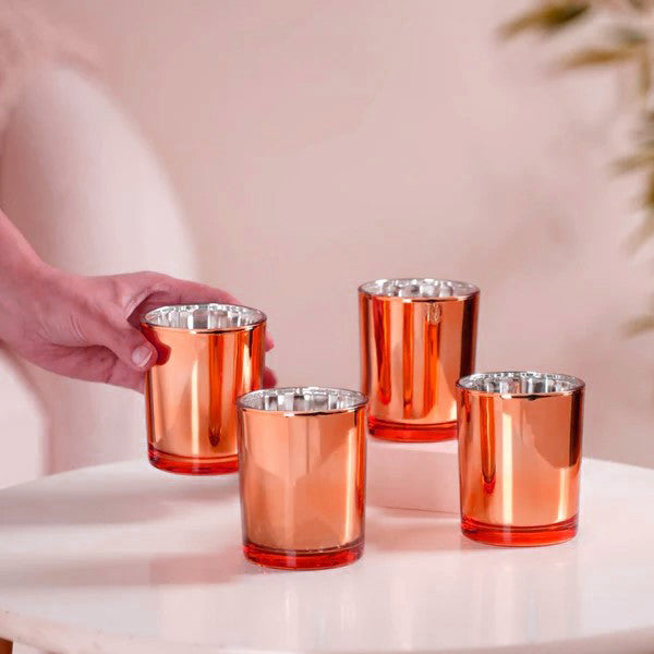 Premium Votive Tealight Candle Holders - Copper Mercury Glass, 10 Pack