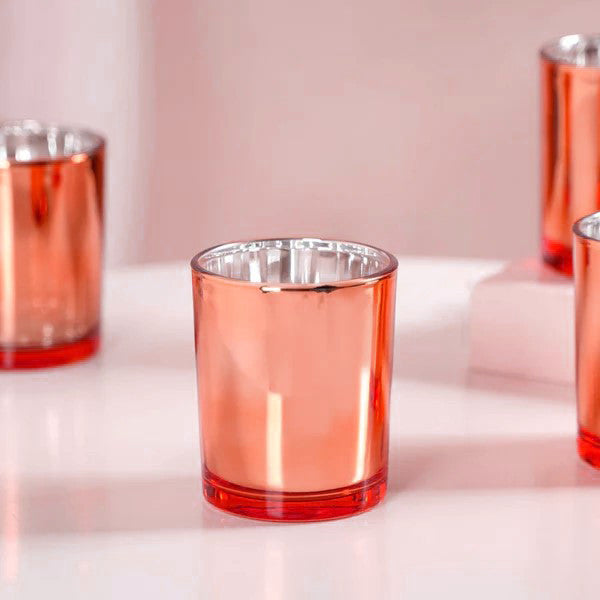 Premium Votive Tealight Candle Holders - Copper Mercury Glass, 10 Pack