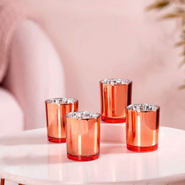 Premium Votive Tealight Candle Holders - Copper Mercury Glass, 20 Pack