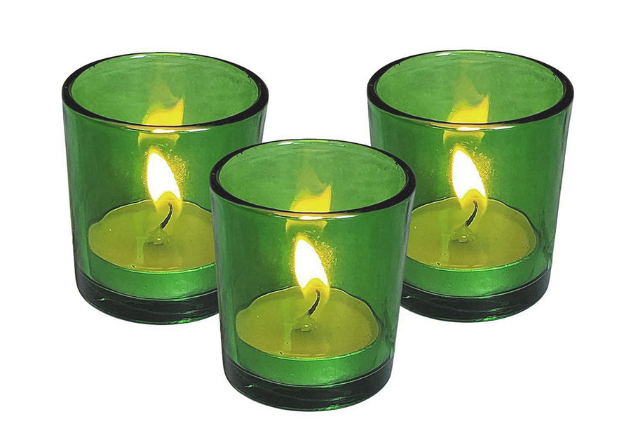 Premium Green Glass Votive Candle Holders 6.5cm - 10 Pack