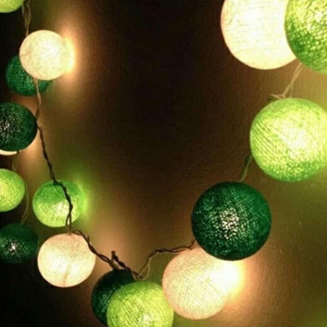 50 Ball Green Mix LONG 5m String Light Battery Box 5cm Cotton Ball  Christmas Birthday Garden Special Occasion Decoration - SuperSaverAU - view 2