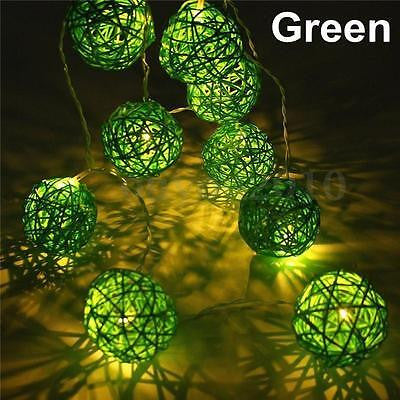 1 Set of Green 5cm Rattan Cane 20 Ball Battery Powered 3m String Lights Christmas Gift Home Wedding Party Bedroom Decoration Table Centrepiece - SuperSaverAU - view 1