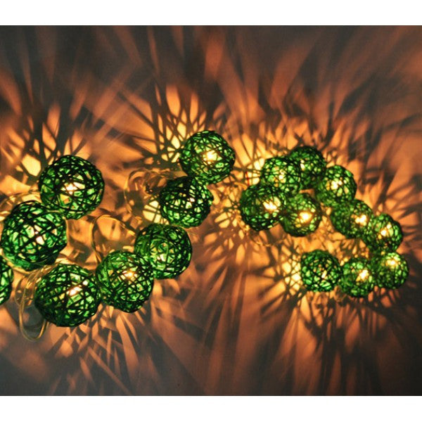 1 Set of Green 5cm Rattan Cane 50 Ball Battery Powered LONG 5m String Lights Christmas Gift Home Wedding Party Bedroom Decoration Table Centrepiece - SuperSaverAU - view 3