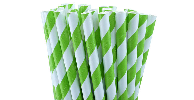 50 Pack Green & White Eco Paper Drinking Straws