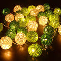 1 Set of Green n White 5cm Rattan Cane 20 Ball Battery Powered 3m String Lights Christmas Gift Home Wedding Party Bedroom Decoration Table Centrepiece - SuperSaverAU - view 1