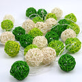 1 Set of Green n White 5cm Rattan Cane 20 Ball Battery Powered 3m String Lights Christmas Gift Home Wedding Party Bedroom Decoration Table Centrepiece - SuperSaverAU - view 2