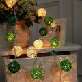 1 Set of Green n White 5cm Rattan Cane 20 Ball Battery Powered 3m String Lights Christmas Gift Home Wedding Party Bedroom Decoration Table Centrepiece - SuperSaverAU - view 5