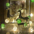 1 Set of Green n White 5cm Rattan Cane 20 Ball Battery Powered 3m String Lights Christmas Gift Home Wedding Party Bedroom Decoration Table Centrepiece - SuperSaverAU - view 6