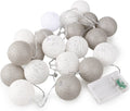 1 Set of 20 LED Grey White 5cm Cotton Ball Battery Powered String Lights Gift Home Wedding Party Bedroom Decoration Outdoor Indoor Table Centrepiece - SuperSaverAU - view 1