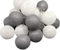 1 Set of 20 LED Grey White 5cm Cotton Ball Battery Powered String Lights Gift Home Wedding Party Bedroom Decoration Outdoor Indoor Table Centrepiece - SuperSaverAU - view 2