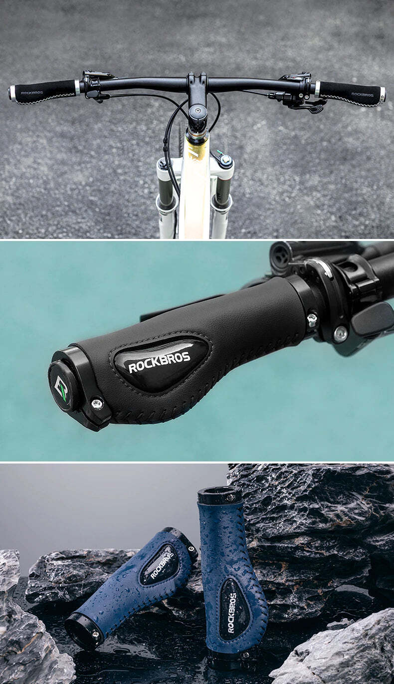 ROCKBROS Deluxe MTB Handlebar Grips with Double Lock Rings - Blue, 2.22cm