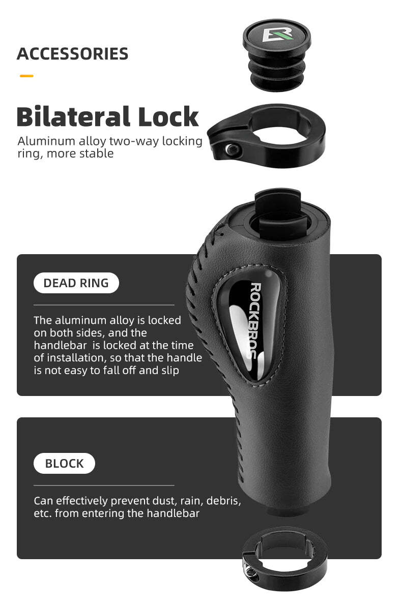 ROCKBROS Deluxe MTB Handlebar Grips with Double Lock Rings - Blue, 2.22cm