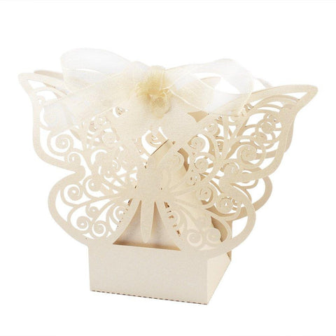 Ivory Cream Butterfly Wedding Favour Boxes - 10 Pack, Elegant Design, Easy Assembly - SuperSaverAU - view 1