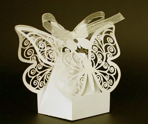 10 Pack Ivory Cream Butterfly Wedding Favour Boxes