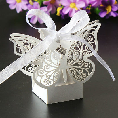 10 Pack Ivory Cream Butterfly Wedding Favour Boxes