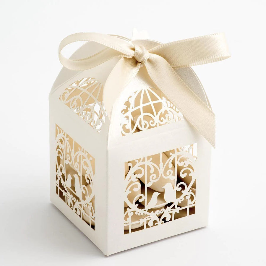 10 Pack Ivory Dove Bird Heart Wedding Favour Boxes - Elegant Die-Cut Design - SuperSaverAU - view 1