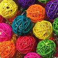 1 Set of Multi Coloured 5cm Rattan Cane 50 Ball Battery Powered LONG 5m String Lights Christmas Gift Home Wedding Party Bedroom Decoration Table Centrepiece - SuperSaverAU - view 2