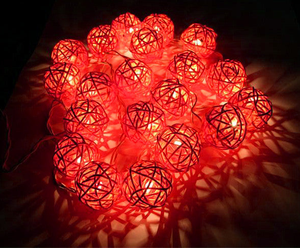 1 Set of Orange 5cm Rattan Cane 20 Ball Battery Powered 3m String Lights Christmas Gift Home Wedding Party Bedroom Decoration Table Centrepiece - SuperSaverAU - view 1