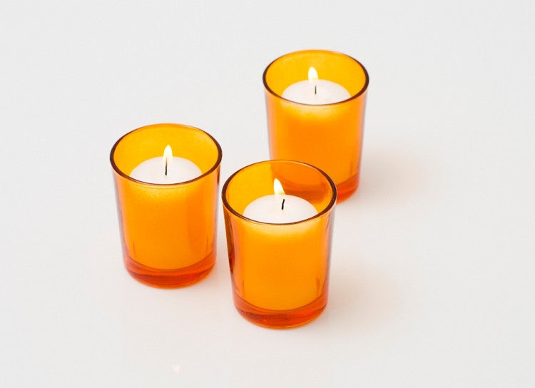 Premium Votive Tealight Candle Holders - Orange Glass, 10 Pack