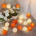 1 Set of Orange n White 5cm Rattan Cane 20 Ball Battery Powered 3m String Lights Christmas Gift Home Wedding Party Bedroom Decoration Table Centrepiece - SuperSaverAU - view 1