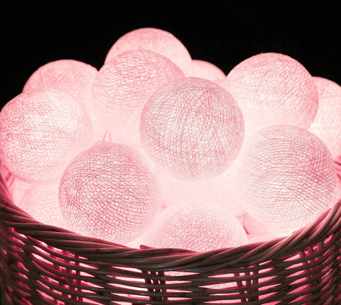 20 Ball Pastel Pink 3m String Light Battery Box 5cm Cotton Ball  Christmas Birthday Bbay Girl Special Occasion Decoration - SuperSaverAU - view 1