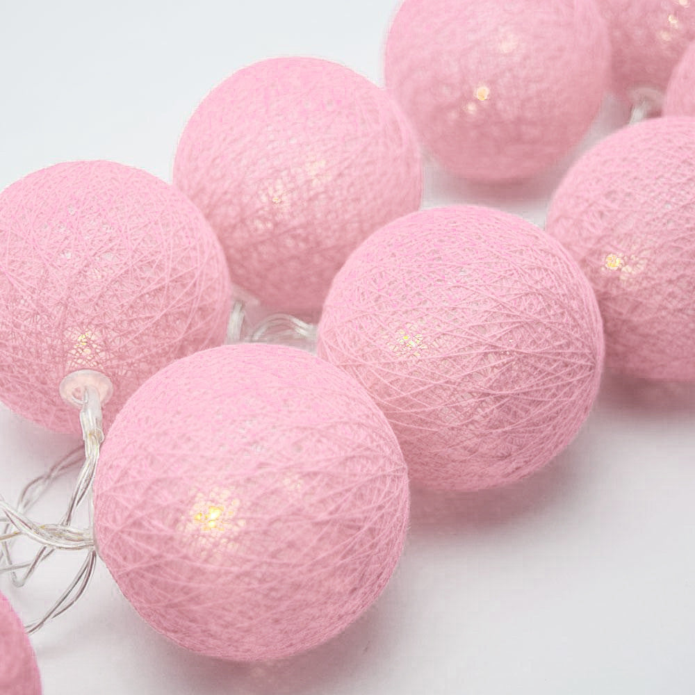 50 Ball Pastel Pink LONG 5m String Light Battery Box 5cm Cotton Ball  Christmas Birthday Bbay Girl Special Occasion Decoration