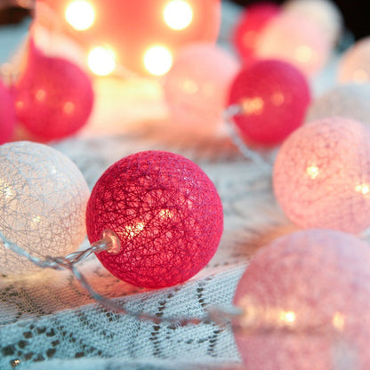 20 LED Pink 5cm Cotton Ball String Lights